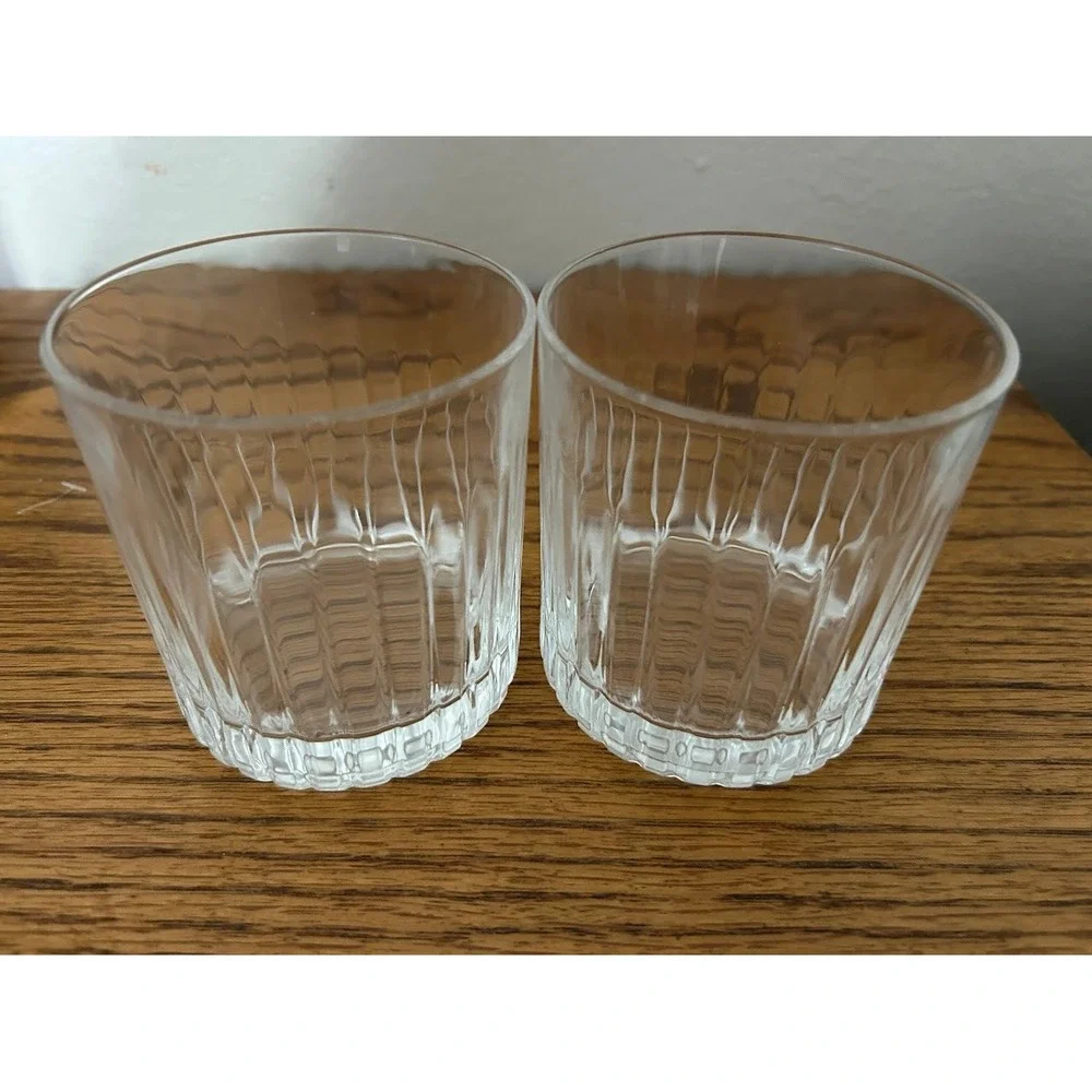 Set of 2 Clear Double Old‎ Fashioned DOF Crystal Tumblers Lowball Glasses
